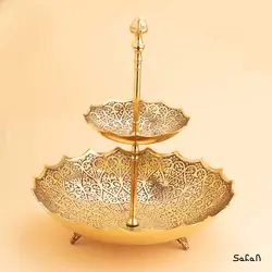 شیرینی خوری برنجی آنتیک دو طبقه مدل سرو