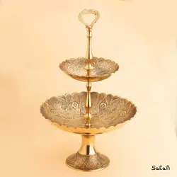 شیرینی خوری برنجی آنتیک دو طبقه مدل ارکیده