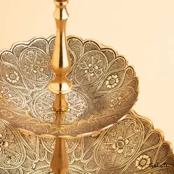 شیرینی خوری برنجی آنتیک دو طبقه مدل ارکیده