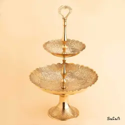 شیرینی خوری برنجی آنتیک دو طبقه مدل ارکیده