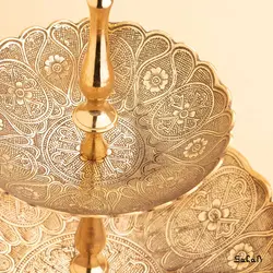 شیرینی خوری برنجی آنتیک دو طبقه مدل ارکیده