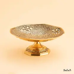 شیرینی خوری برنجی طلایی پایه دار مدل آلسترومریا