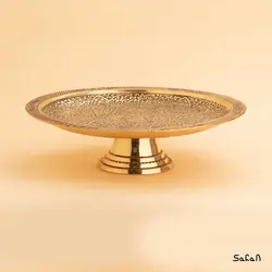 شیرینی خوری برنجی طلایی پایه دار تخت