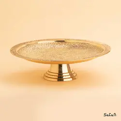 شیرینی خوری برنجی طلایی پایه دار تخت