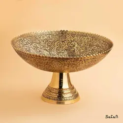 میوه خوری برنجی طلایی پایه دار دورو مدل گل دار