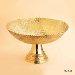 میوه خوری برنجی طلایی پایه دار دورو مدل گل دار