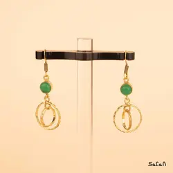 گوشواره لوستری برنجی سبز نگین دار