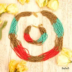 گردنبند و دستبند منجوق سرخابی