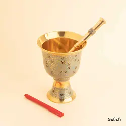 هاون برنجی میناکاری فیروزه ای مدل تاج