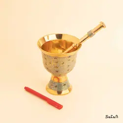 هاون برنجی میناکاری فیروزه ای مدل تاج