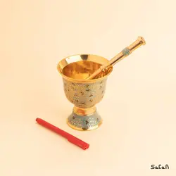 هاون برنجی میناکاری فیروزه ای مدل تاج