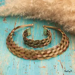 نیم ست برنجی طلایی طرح حصیری