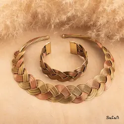 نیم ست برنجی طلایی طرح بافت