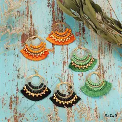 گوشواره هندی حلقه ایی منگوله دار نخی