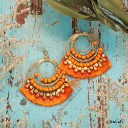 گوشواره هندی حلقه ایی منگوله دار نخی