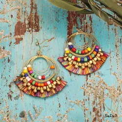 گوشواره هندی حلقه ایی منگوله دار نخی