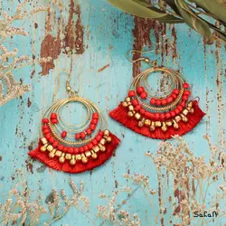 گوشواره هندی حلقه ایی منگوله دار نخی