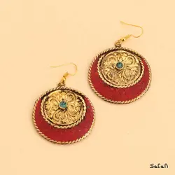 گوشواره هندی رنگی سنگی دایره قلاب دار