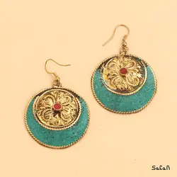 گوشواره هندی رنگی سنگی دایره قلاب دار