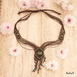 گردنبند بافت هندی فیروزه
