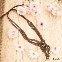 گردنبند بافت هندی فیروزه