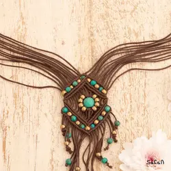 گردنبند بافت هندی فیروزه