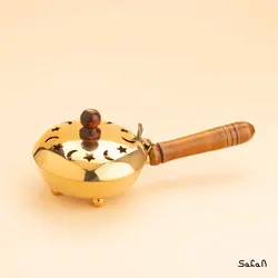 اسپند دود کن برنجی طلایی دسته چوبی مدل ماه و ستاره