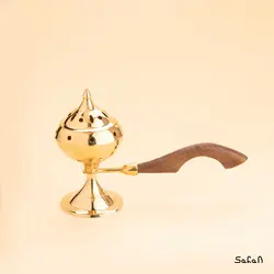 اسپند دود کن برنجی طلایی دسته چوبی مدل کرو سایز 2