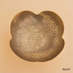 آجیل خوری برنجی میناکاری مدل چهار پر رز سایز 2