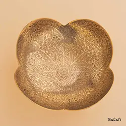 آجیل خوری برنجی میناکاری مدل چهار پر رز سایز 2