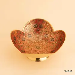 آجیل خوری برنجی میناکاری مدل چهار پر رز سایز 2