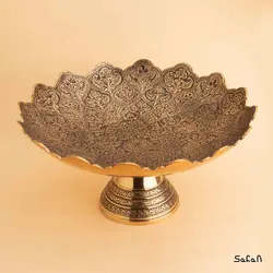 میوه خوری پایه دار برنجی طلایی مدل دیکشا طرح 2