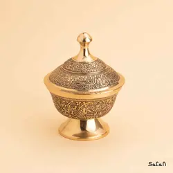 قندان پایه دار برنجی طلایی مدل چام