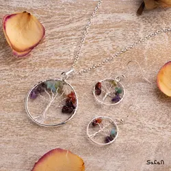 نیم ست گردنبند گوشواره برنجی بلوط نقره ای