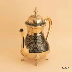 قوری برنجی میناکاری پایه دار طرح تاج مدل آمبوس