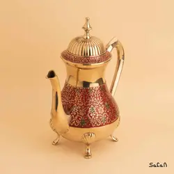 قوری برنجی میناکاری پایه دار طرح تاج مدل آمبوس
