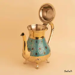 قوری برنجی میناکاری پایه دار طرح تاج مدل آمبوس