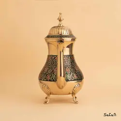 قوری برنجی میناکاری پایه دار طرح تاج مدل آمبوس