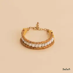 دستبند 3 رج مهره سنگ