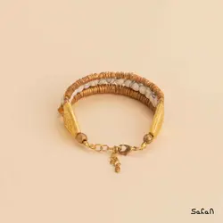 دستبند 3 رج مهره سنگ