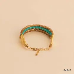 دستبند 3 رج مهره سنگ