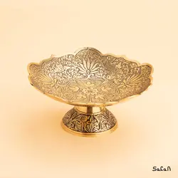 شیرینی خوری برنجی طلایی پایه دار مدل فلور