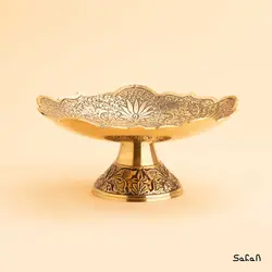 شیرینی خوری برنجی طلایی پایه دار مدل فلور