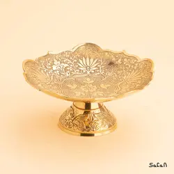 شیرینی خوری برنجی طلایی پایه دار مدل فلور