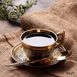 فنجان و نعلبکی برنجی طلایی مدل لیلیوم