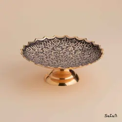 شیرینی خوری برنجی میناکاری پایه دار مدل نواب طرح تاج