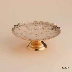 شیرینی خوری برنجی میناکاری پایه دار مدل نواب طرح تاج