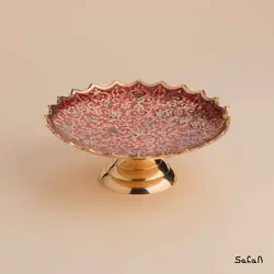 شیرینی خوری برنجی میناکاری پایه دار مدل نواب طرح تاج