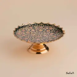 شیرینی خوری برنجی میناکاری پایه دار مدل نواب طرح تاج