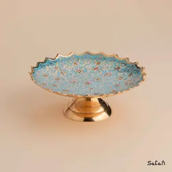 شیرینی خوری برنجی میناکاری پایه دار مدل نواب طرح تاج